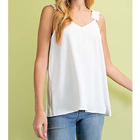 V Neckline ruffle strip detail tank.