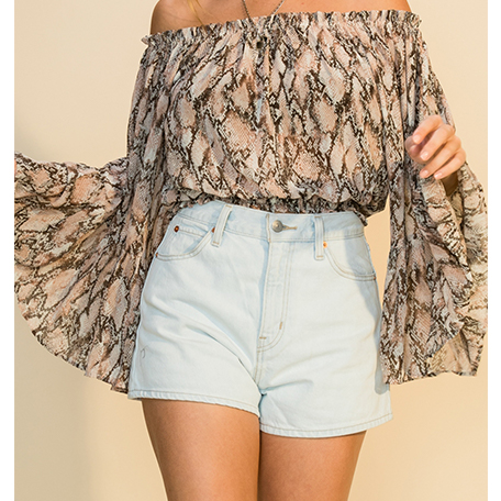 Off the shoulder snake print top new arrivals