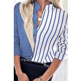 One side stripe with solid contrast button down shirt.