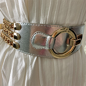 This belt is elastic and features trendy gold chains on the side of the belt.