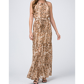 You will definetely stand out with this halter maxi dress with taupe snake print.