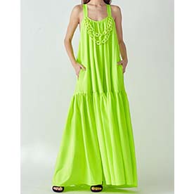 You will definetely stand out with this summerish neon maxi dress with chains.