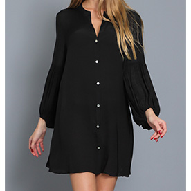 Long sleeve center front button down detail shirt dress.