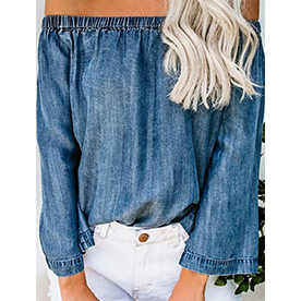 Off shoulder washed out denim top.