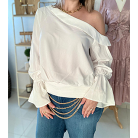 This one side off shoulder top with elastic waistband and flounce sleeves is a lovely, classic and trendy piece that you need in your wardrobe.