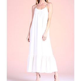 This beautiful Ankle Maxi Dress features a timeless scoop neckline, adjustable spaghetti straps and a horizontal seam around the calf that bares a slight ruffle. Pair with wedges, heels or sandals for a perfect sun-kissed look.