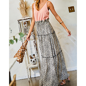 Leopard and peach maxi dress with adjustable straps. 