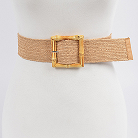 Straw belt with bamboo buckle. Width: 2 Inches. Length: 37 Inches. 