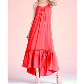 This beautiful Ankle Maxi Dress features a timeless scoop neckline, adjustable spaghetti straps and a horizontal seam around the calf that bares a slight ruffle. Pair with wedges, heels or sandals for a perfect sun-kissed look.