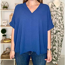 Oversized Vneck Folded Short Sleeve Top.