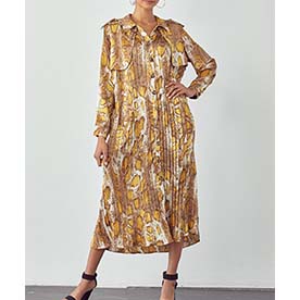 Wear this pleated trench snake printed dress to work or play. Wear with or without included belt. 